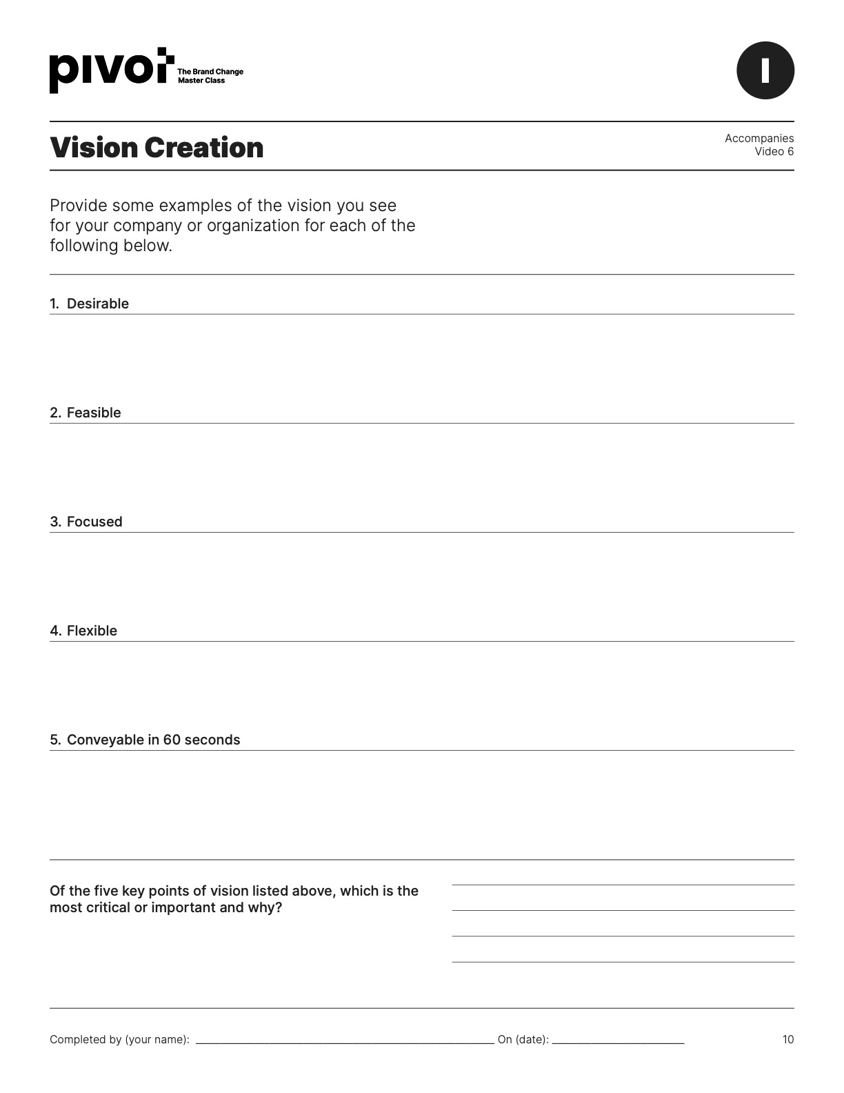 The Vision Creation page from the Pivot Workbook